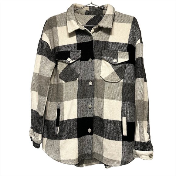 PLAID SHACKET - Women's Medium‎ - Black and White Plaid - Heavy Weight Flannel - Picture 1 of 7
